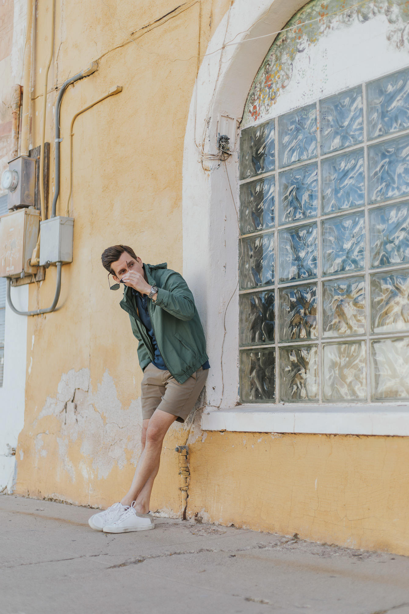 Green nylon windbreaker