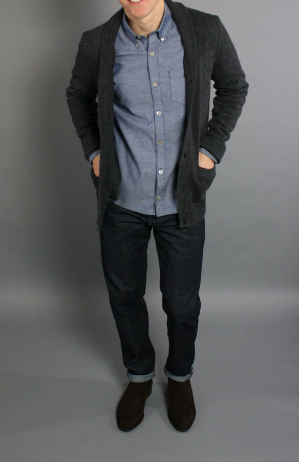 Chambray shirt grey cardigan