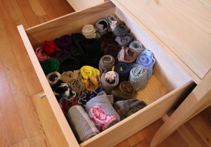 Rolled socks in drawer