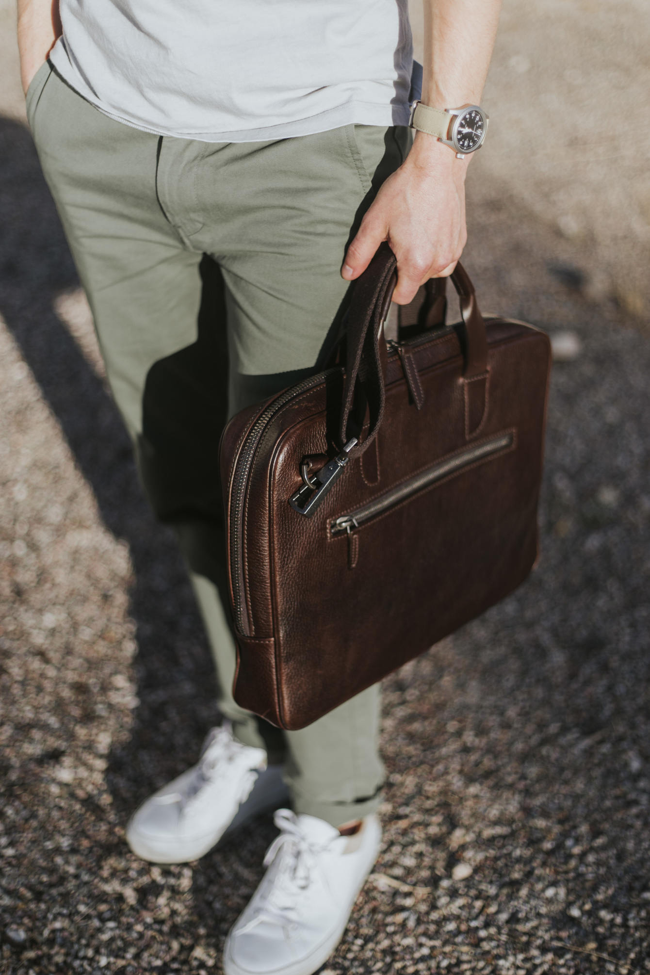 Brown leather laptop bag