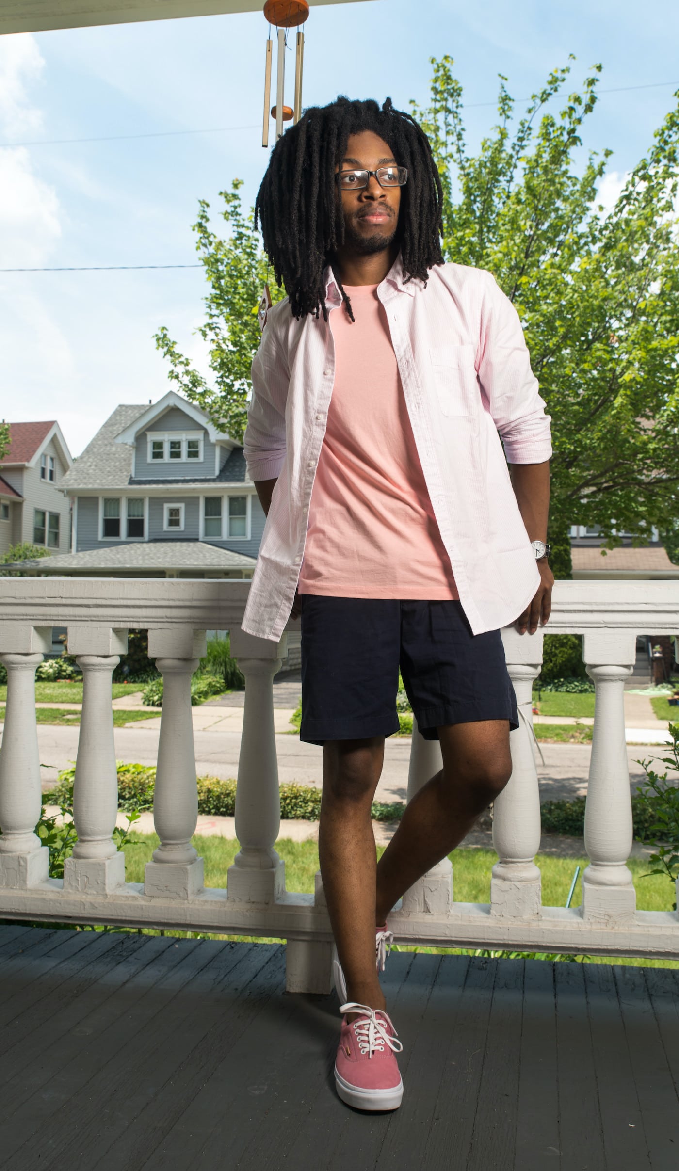 Pink and blue shorts outfit