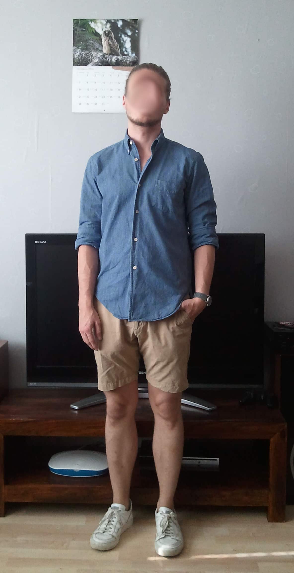 Shorts with denim shirt