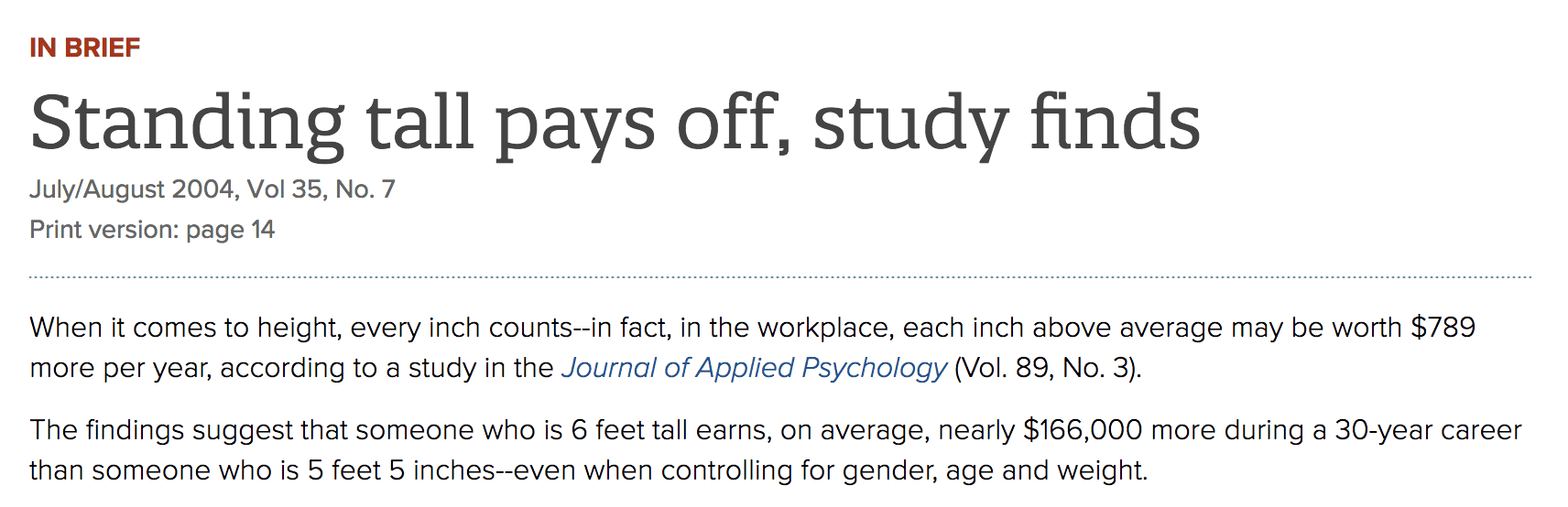 Research about height and income