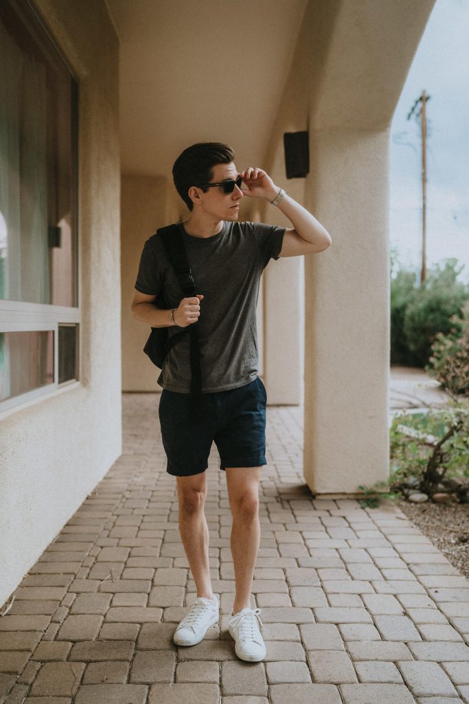 White sneakers, shorts and t-shirt