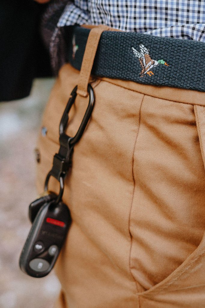 Embroidered belt with key clip