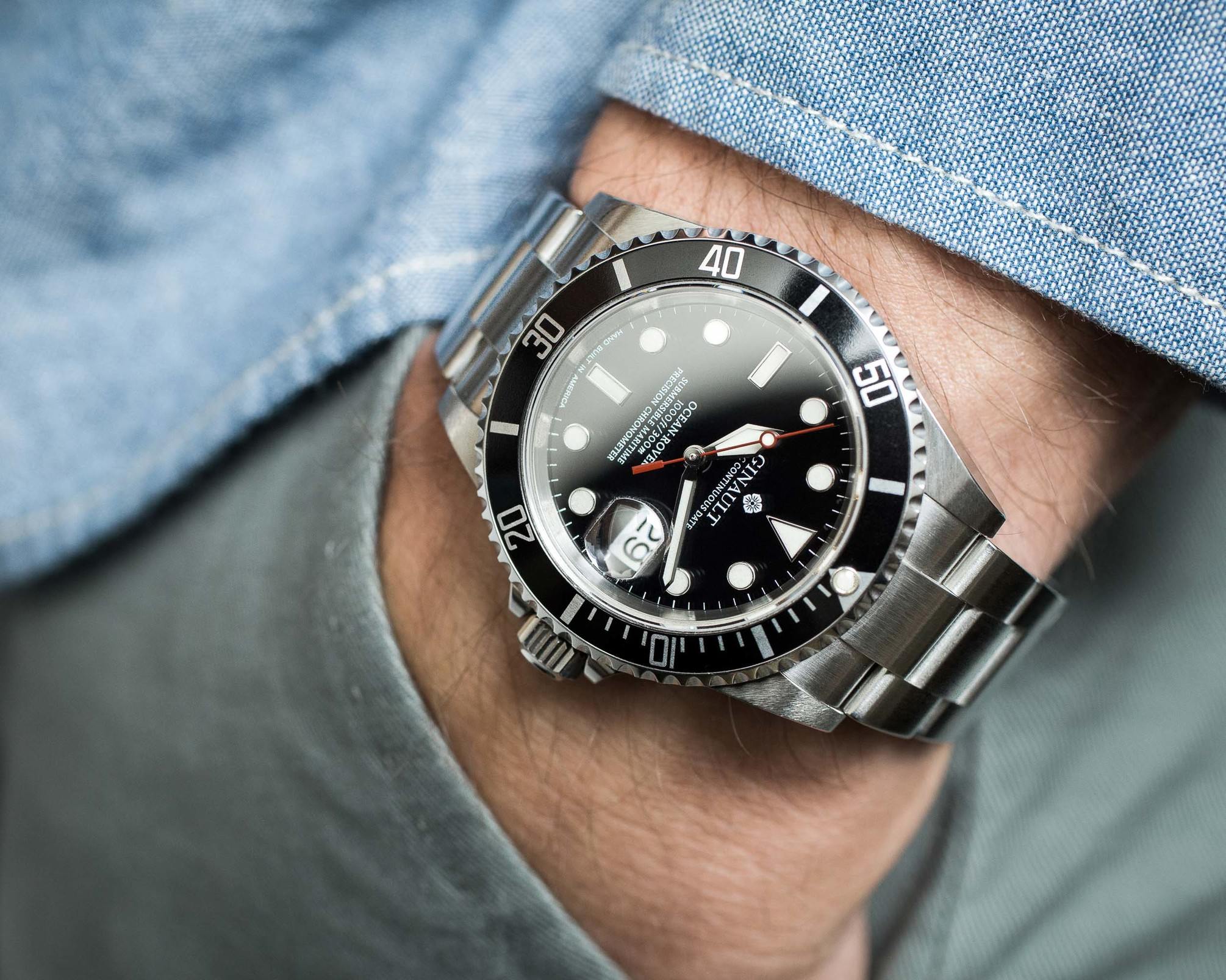 Ginault Ocean Rover on wrist close up