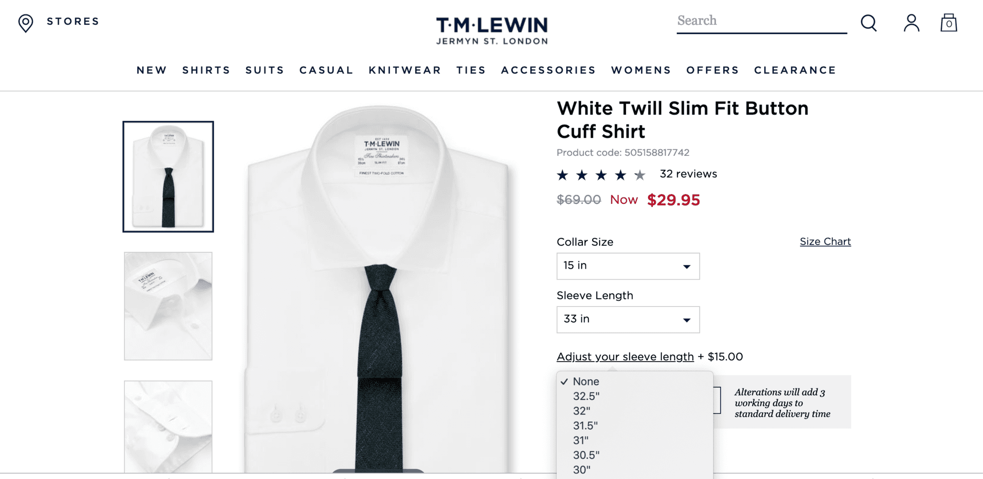 TM Lewin dress shirts for short men