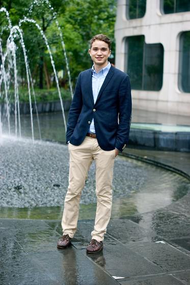 Boat shoes with khaki pants and blazer