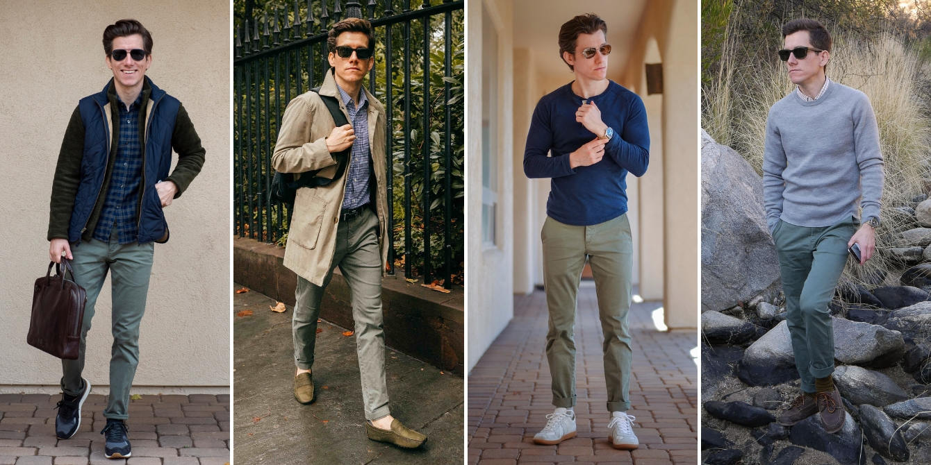 Olive chinos outfit examples