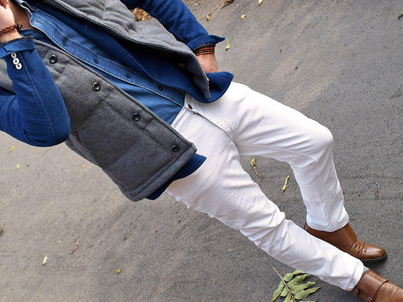 man wearing white chinos