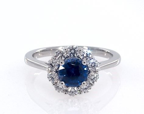 Platinum round sapphire and diamond classic halo by James Allen