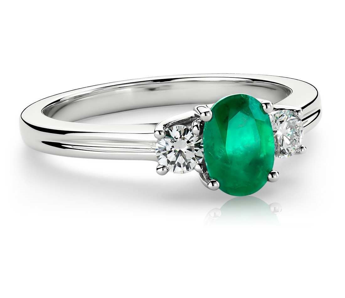 Blue Nile Emerald and Diamond Ring in 18K White Gold 