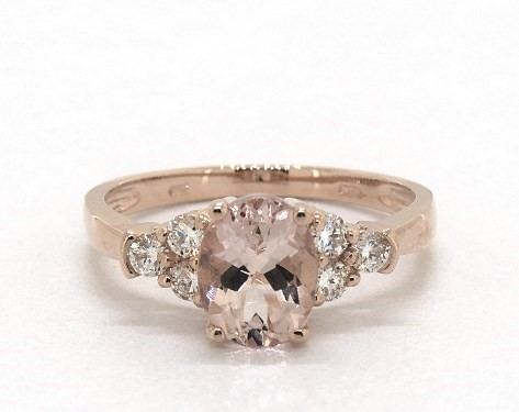 14K rose gold triple round diamond and oval morganite ring 