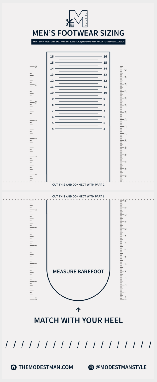 Printable shoe size chart preview