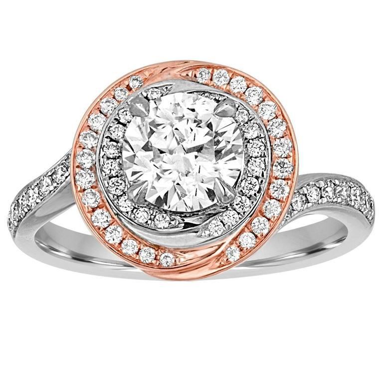 18k White and Rose Gold Halo Diamond Engagement Ring