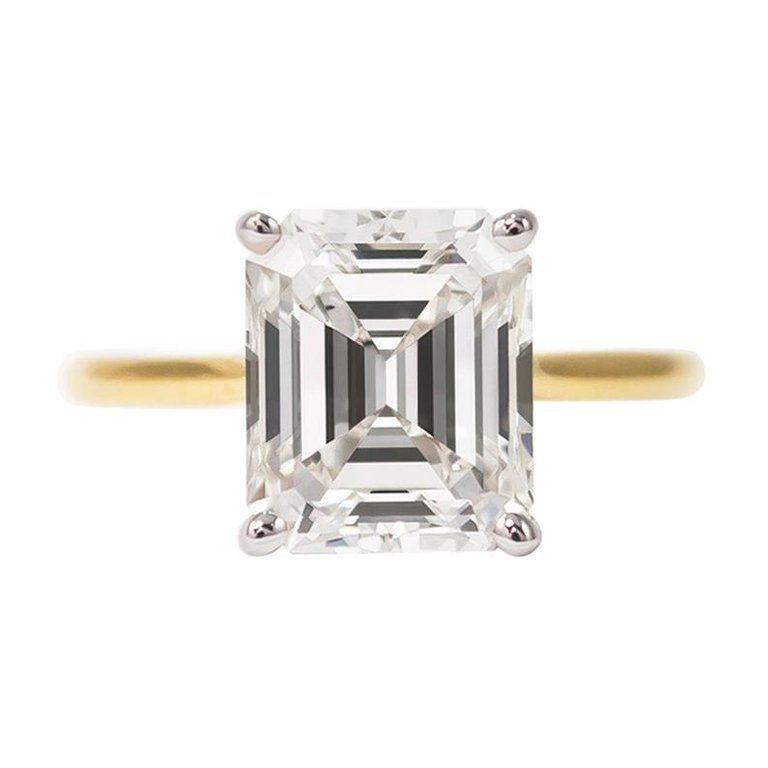 3.10 carat emerald cut diamond solitaire engagement ring