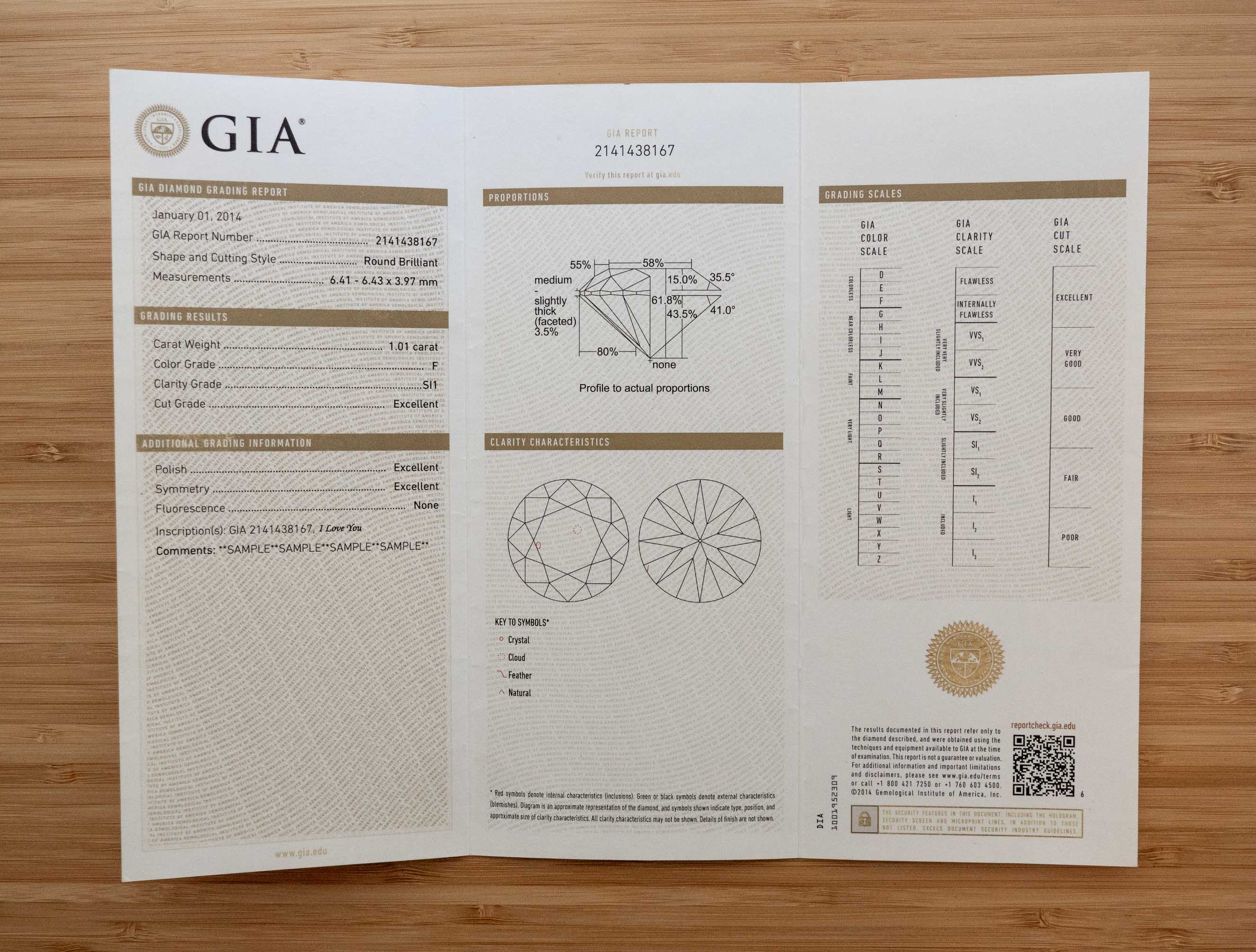 Sample GIA grading report