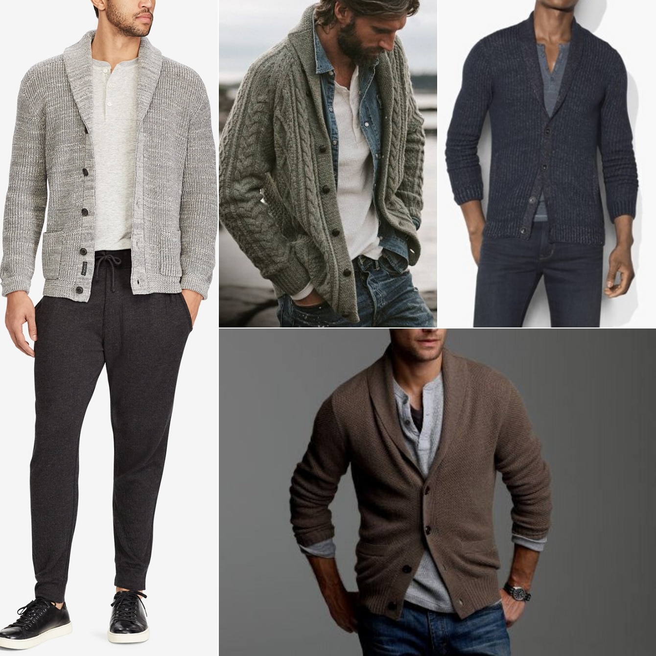 Shawl cardigan over henley