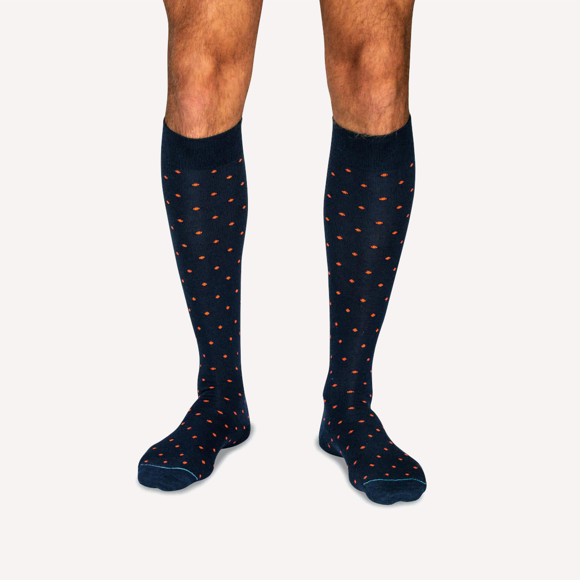 Boardroom Orange Polka Dots on Dark Navy Merino Wool Socks