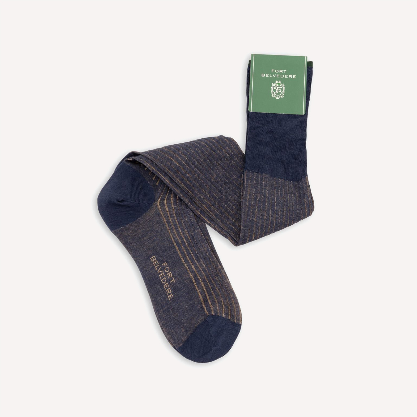 Fort Belvedere Navy and Khaki Ribbed Socks