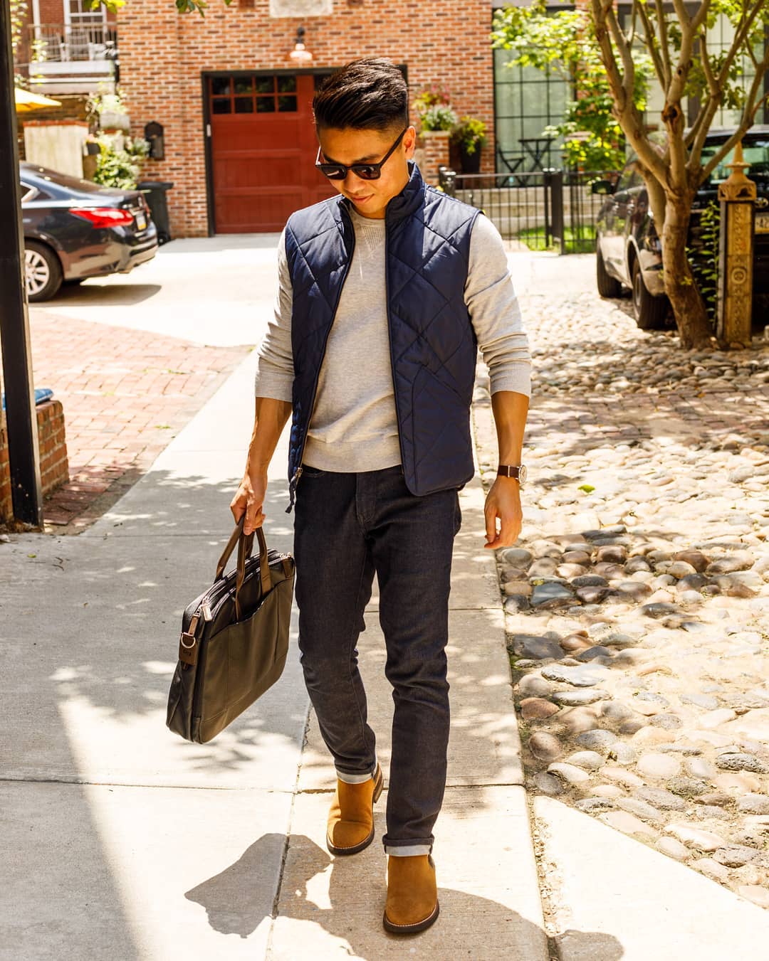 J.Crew vest with chukka boots