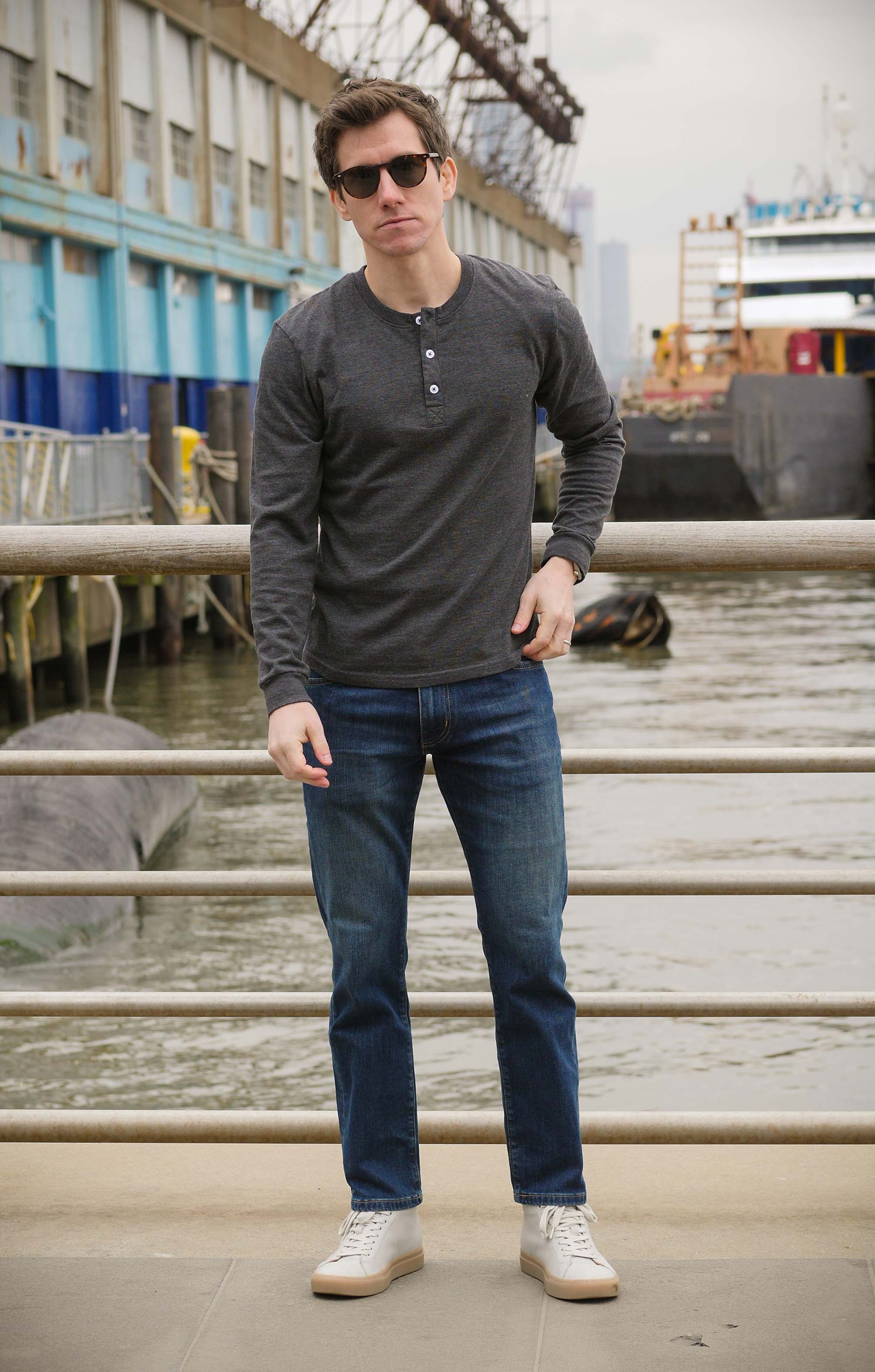 Ash and Erie henley shirt and jeans