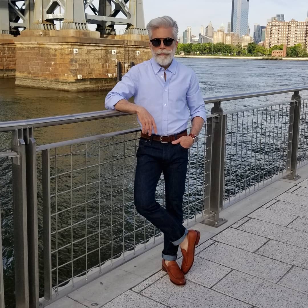 Button up shirt with jeans and leather loafers