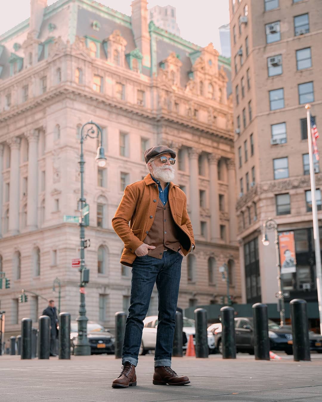 Flat cap and wool jacket