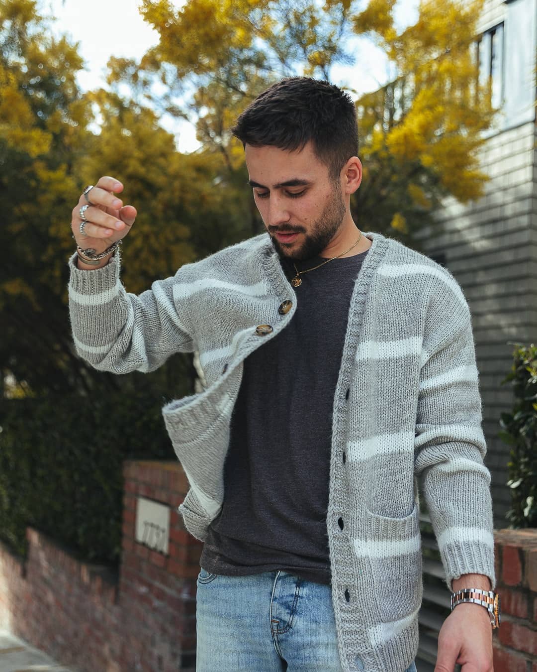 Man wearing several rings