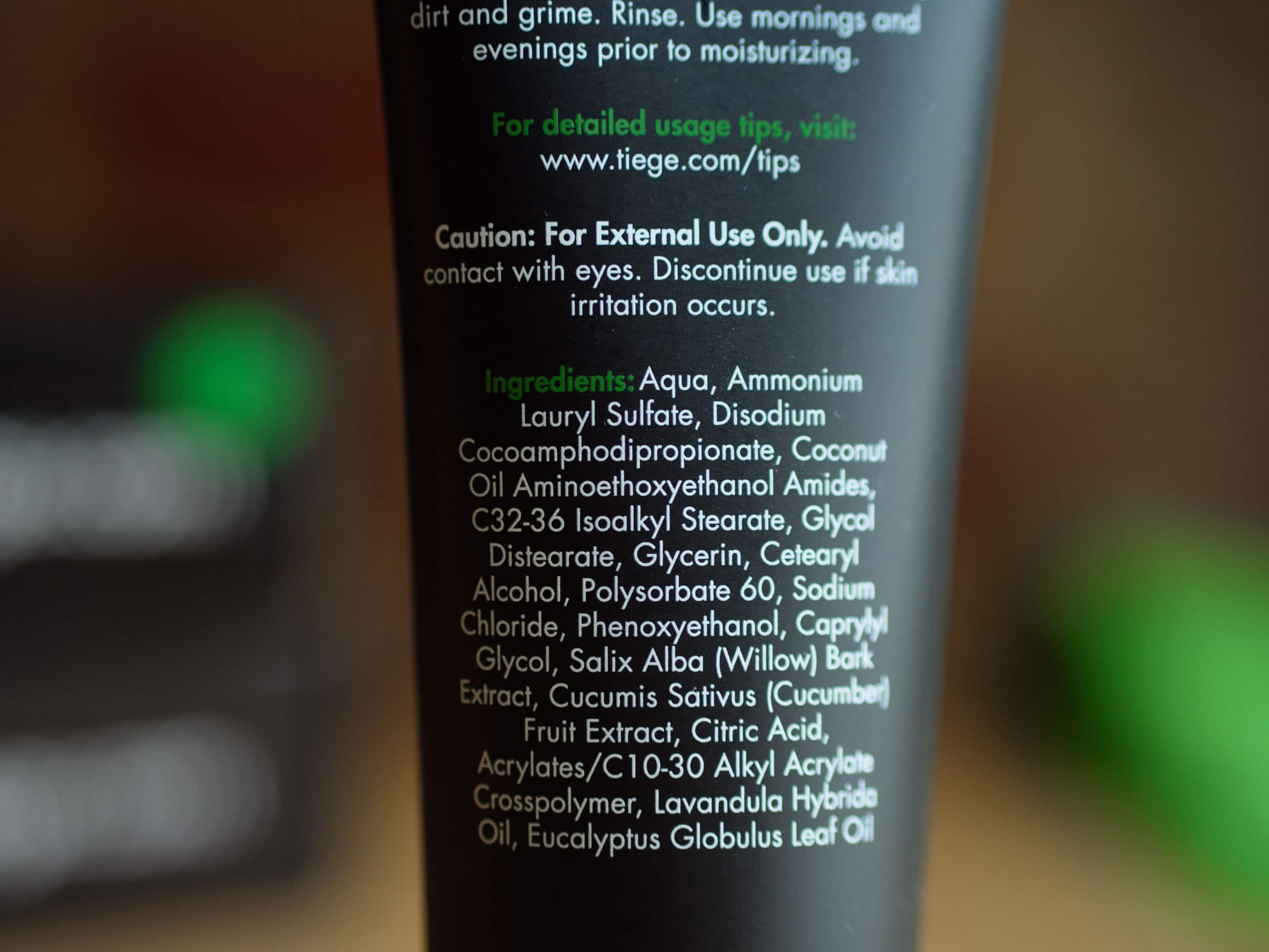 Tiege Hanley Face Wash ingredients