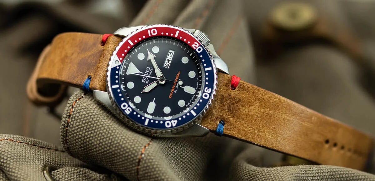 A Seiko SKX009 on a leather strap