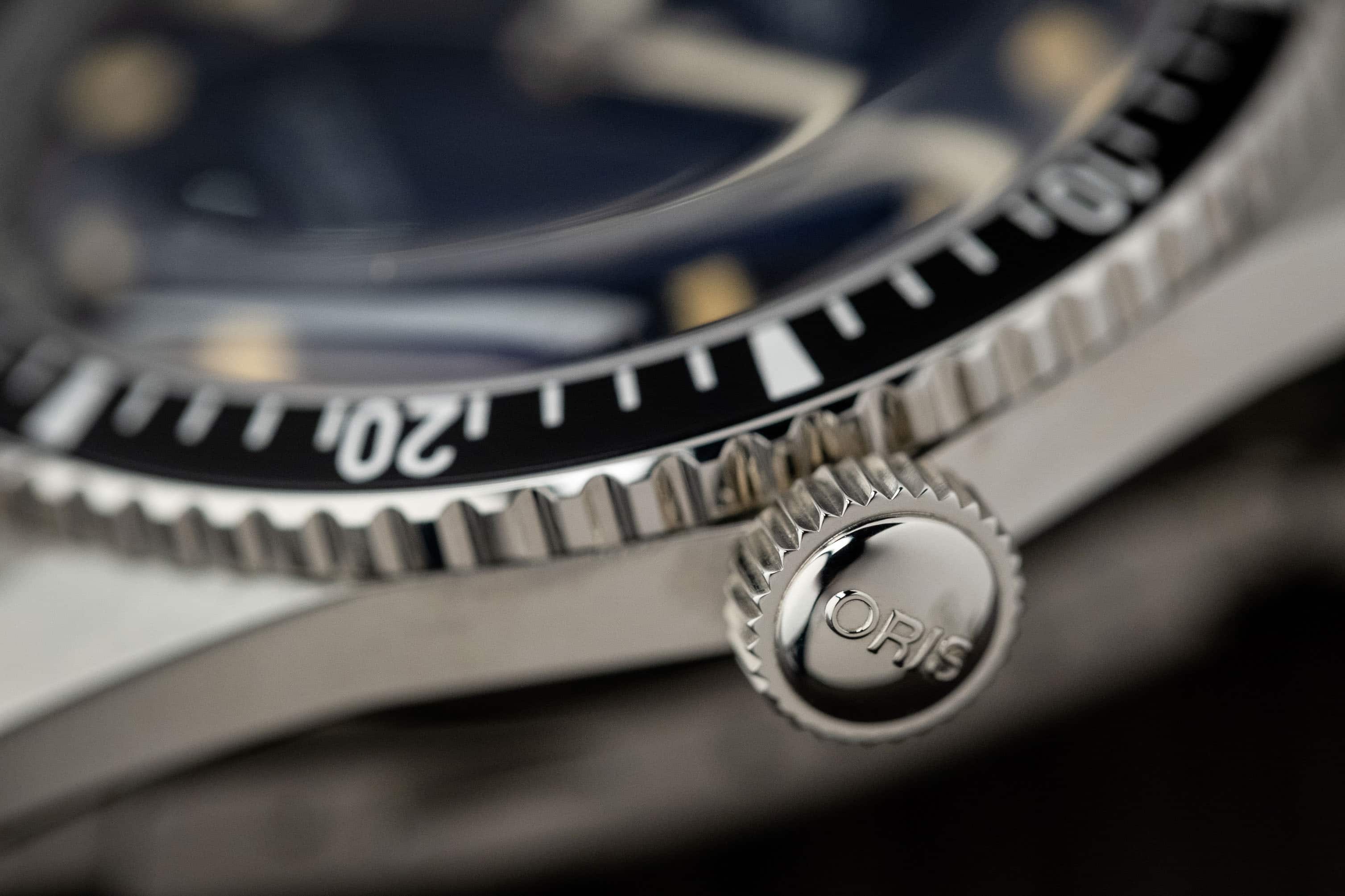 Oris Divers Sixty-Five Crown close up