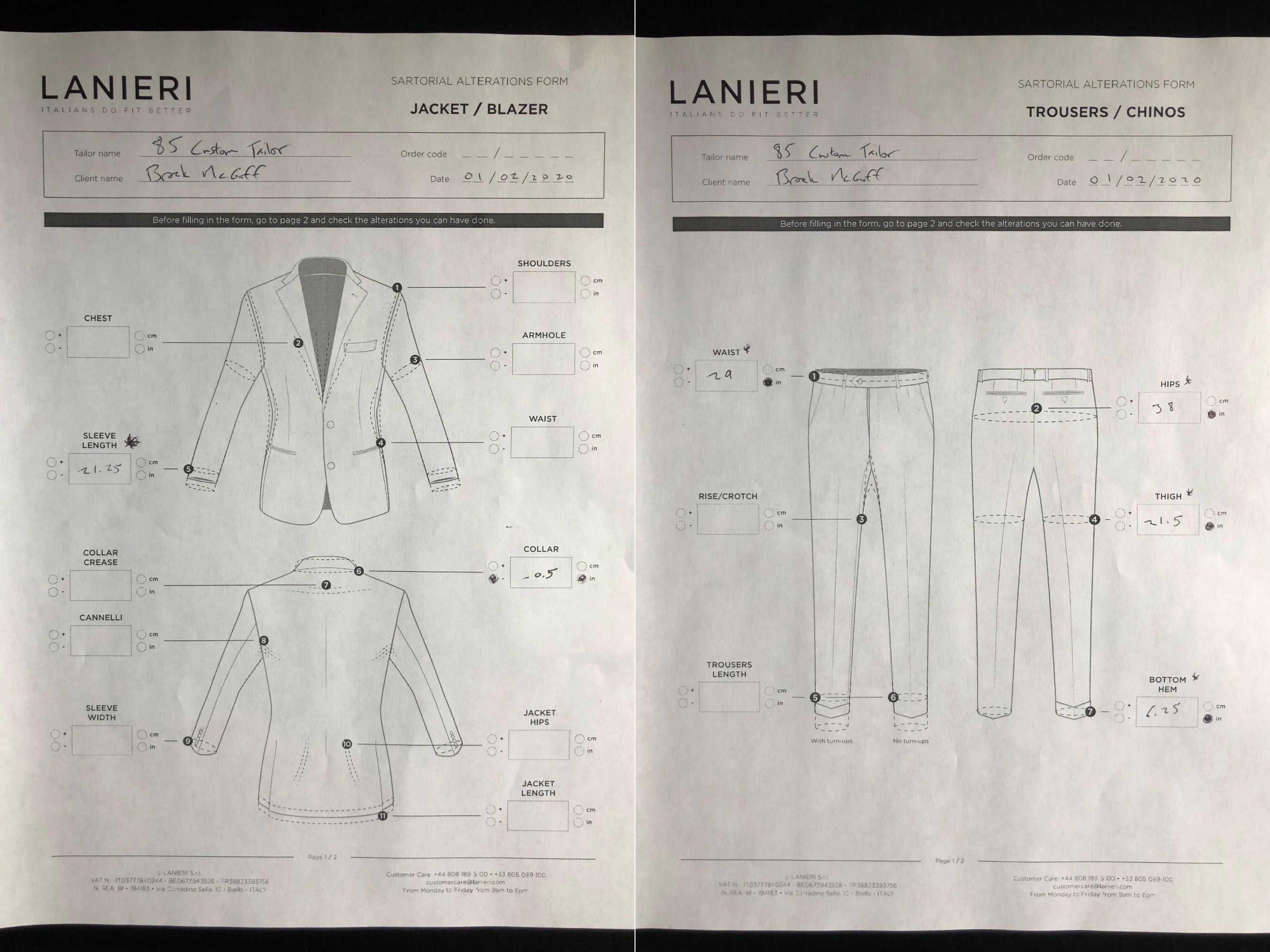 Lanieri alterations form