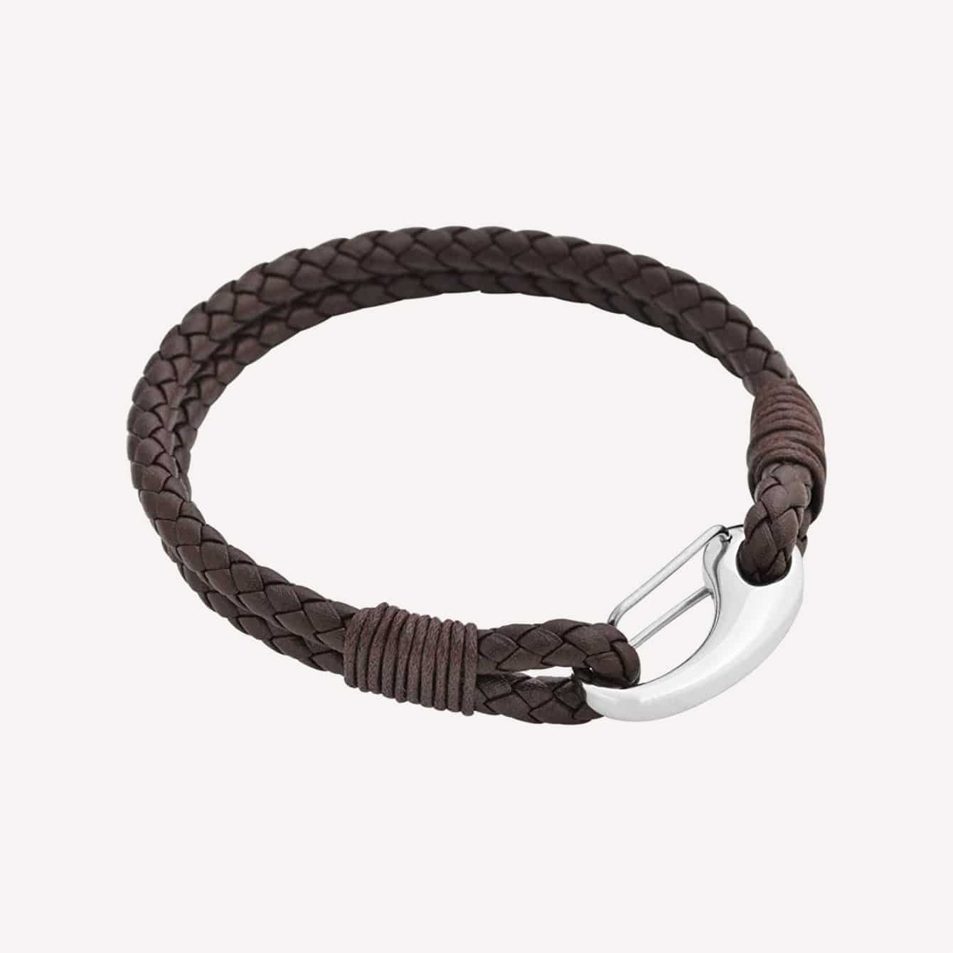 Edforce Braided Genuine Leather 2 Strand Cuff Bracelet with Stainless Steel Clasp