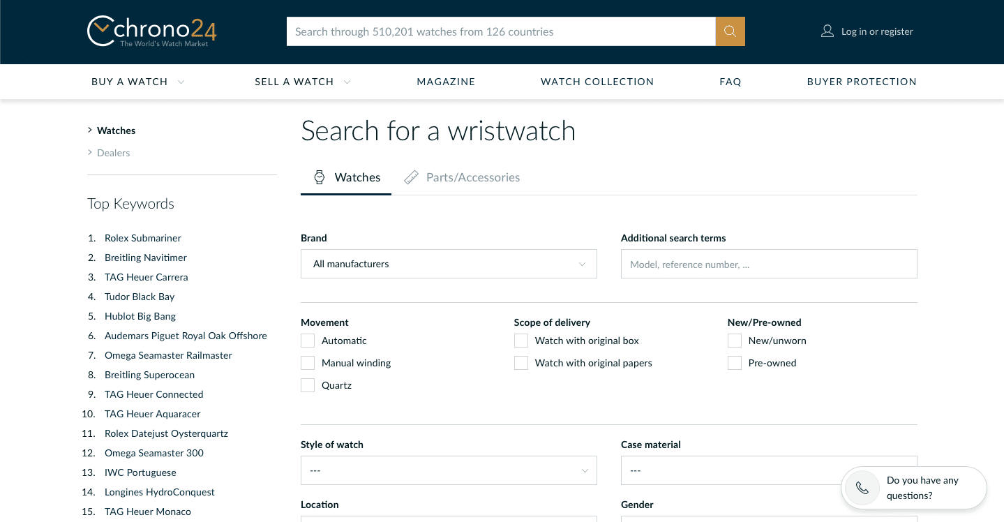 Chrono24 advanced search