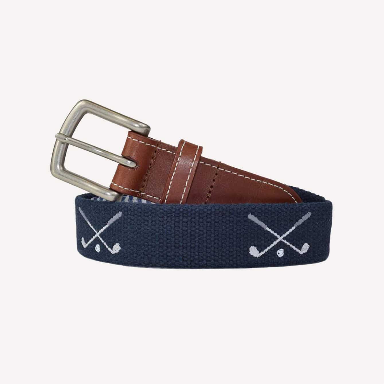 Golf Clubs Embroidered Mens Belt Patriot Navy by J.T. Spencer