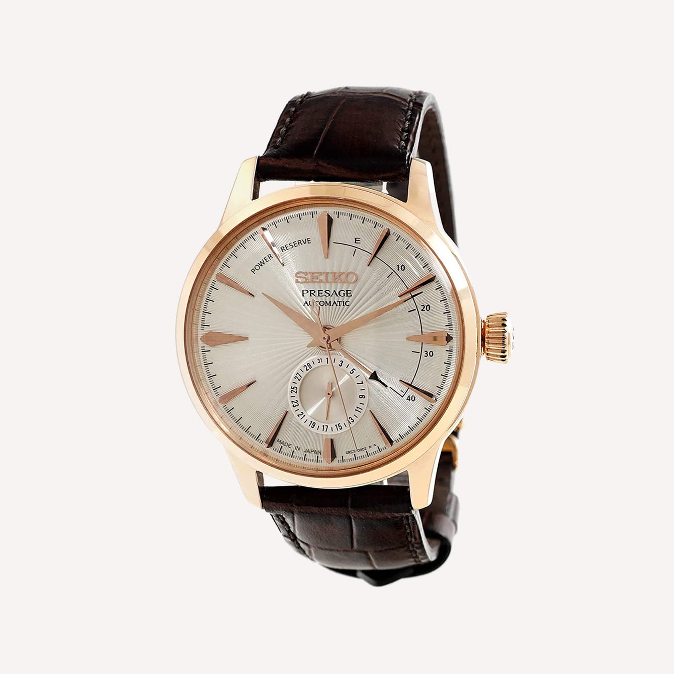 SEIKO SSA346J1 PRESAGE COCKTAIL SIDECAR ROSE GOLD LEATHER WATCH