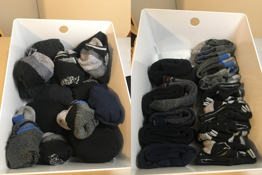 Sock potato pile vs organized sock drawer