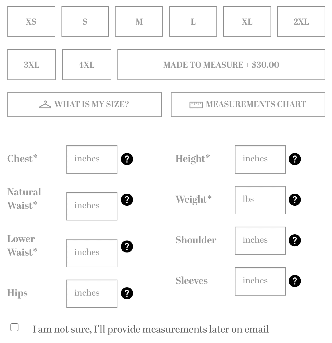 The Jacket Maker sizes