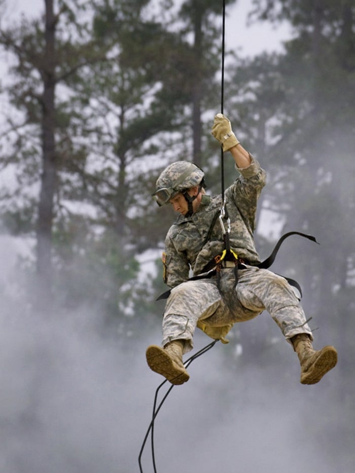 U.S Army ranger rappelling