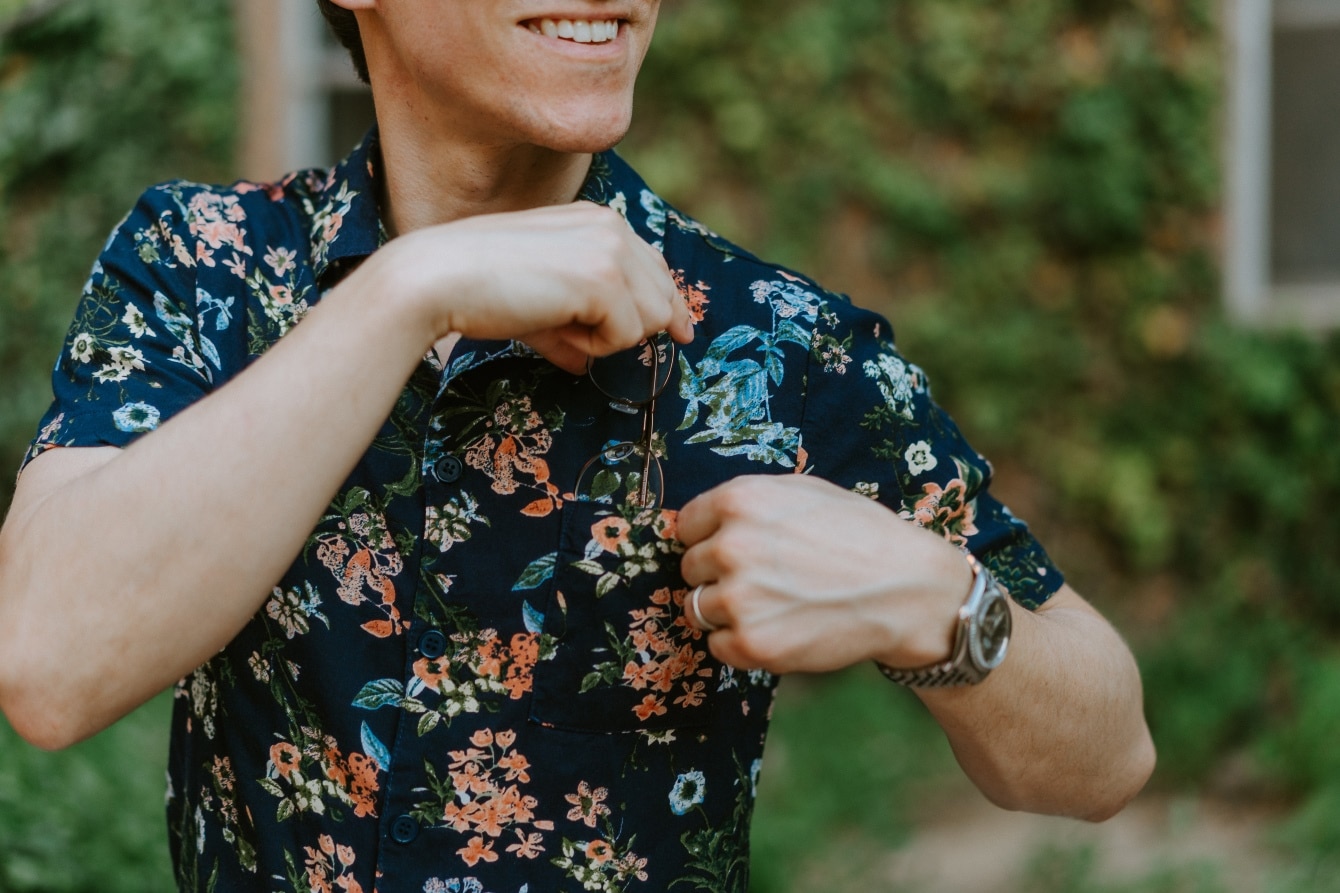 Brock wearing floral print