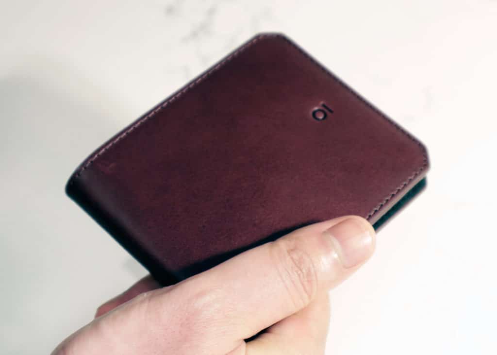 Stuart and Lau oxblood slim wallet closed