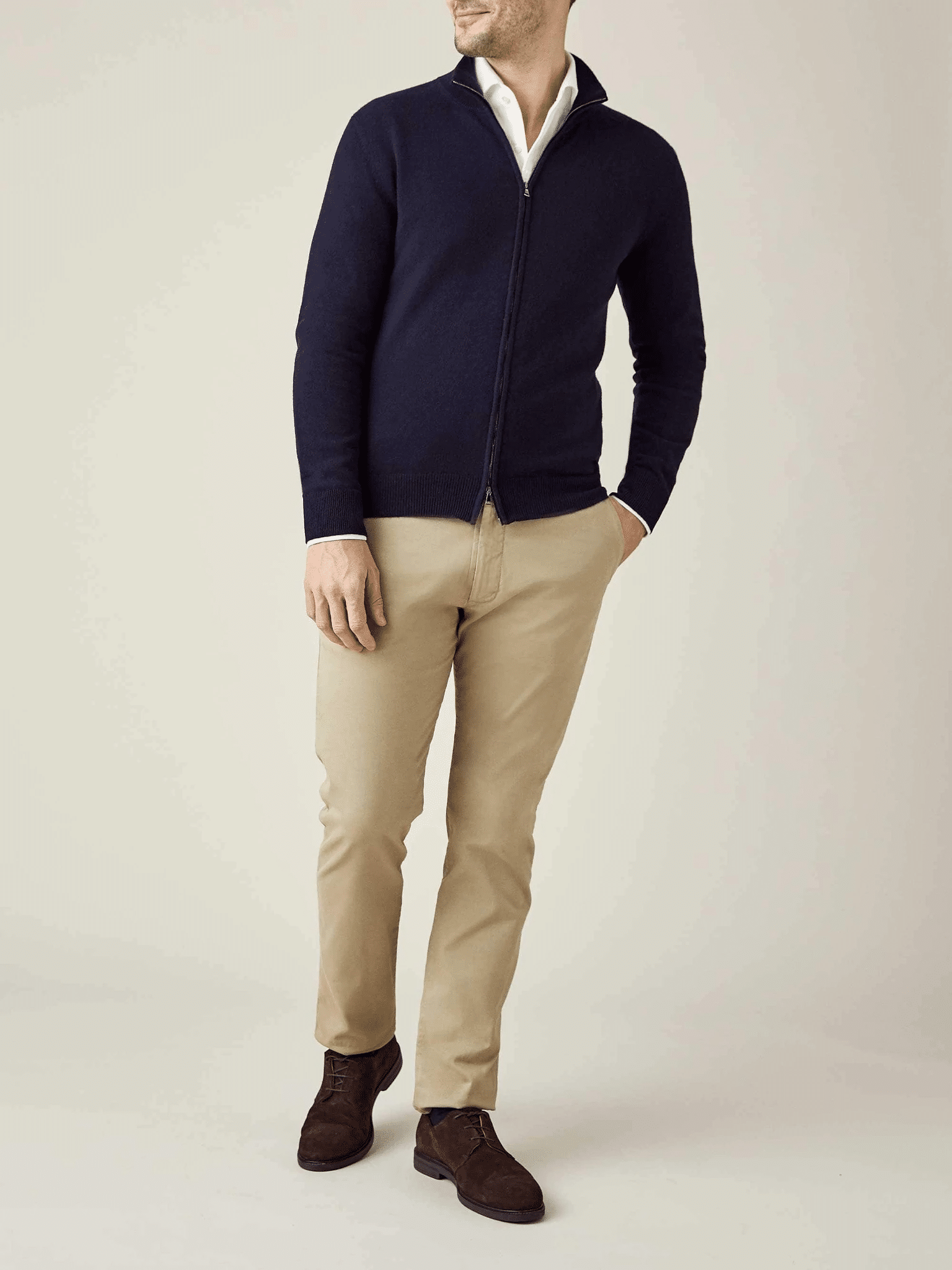 Cashmere cardigan with slacks