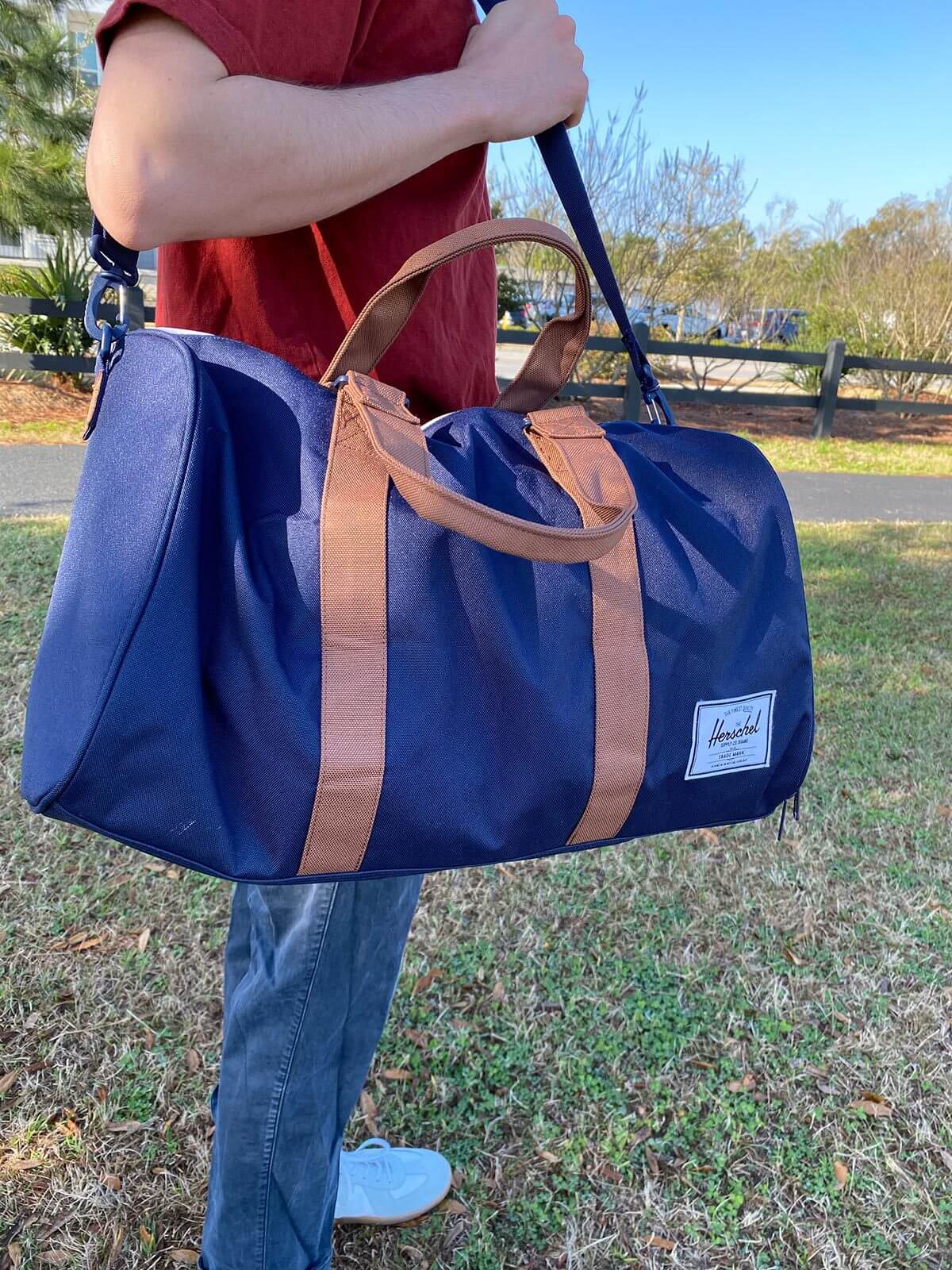 Herschel Novel Duffel Bag over shoulder