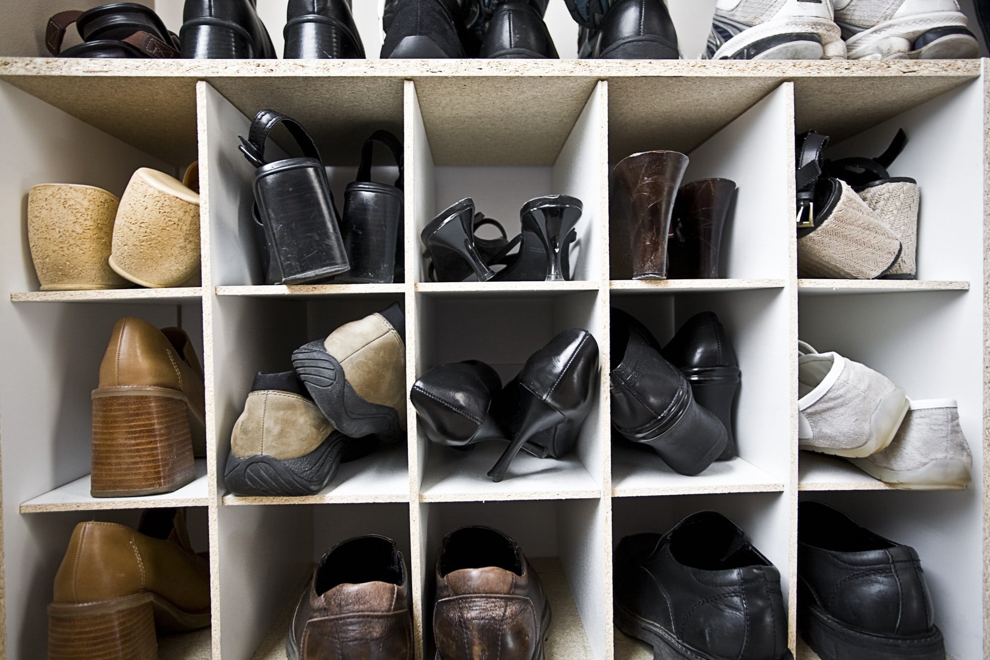 Shoes stored in racks