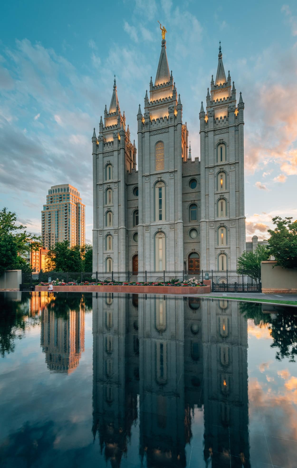 Salt Lake LDS Temple at sunset