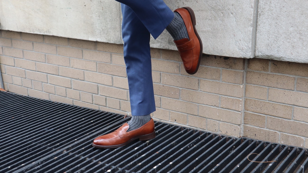 Karlton wearing Johnston Murphy Meade Penny loafer