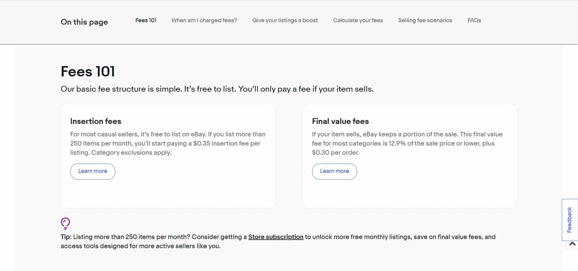 ebay seller fee info