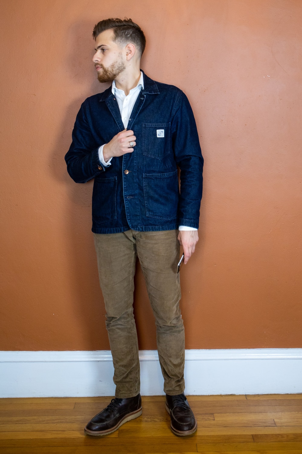 Denim overshirt with corduroys