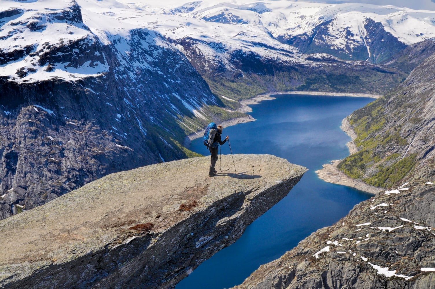 Hiker on Trolltunga in Norway